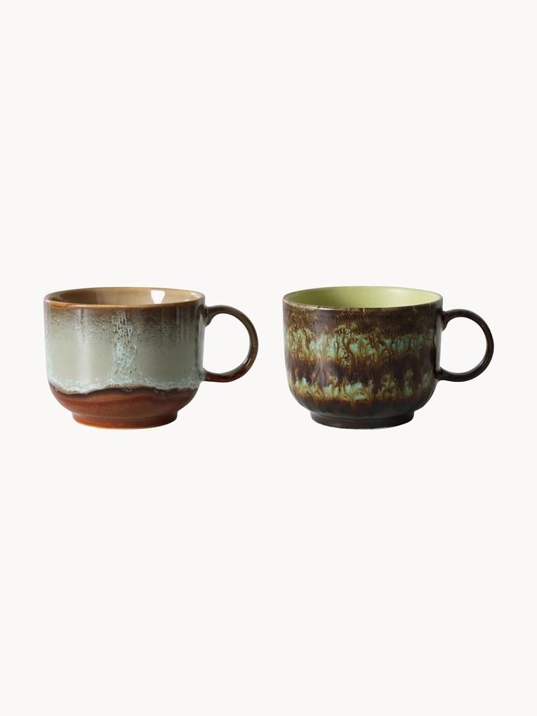 Canecas artesanais com vidrado reativo 70's, 2 uni.