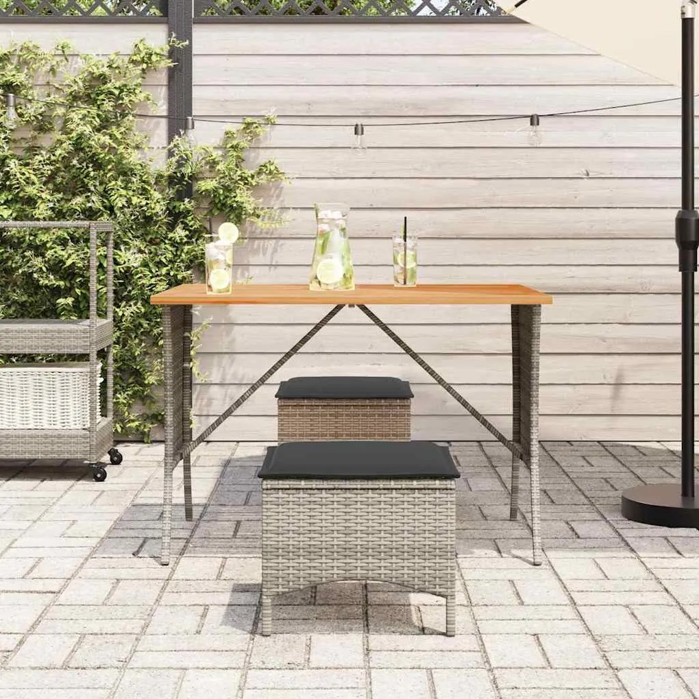 3 pcs conjunto de jantar p/ jardim c/ almofadões vime PE cinza