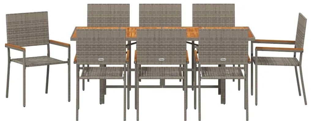 Conjunto de Jantar vidaXL de 9 Peças Cinza Polirattan