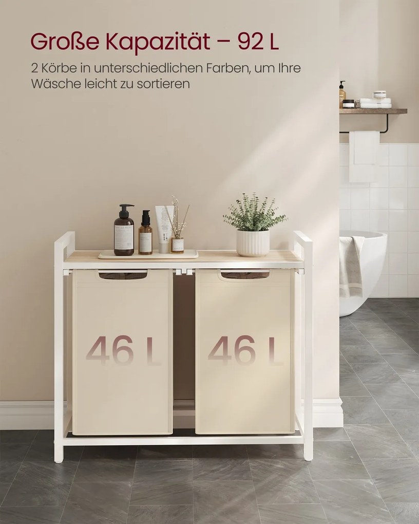 Cesto da roupa suja 73 x 33 x 72 cm com sacos de roupa suja extensíveis bege cappuccino-bege natural