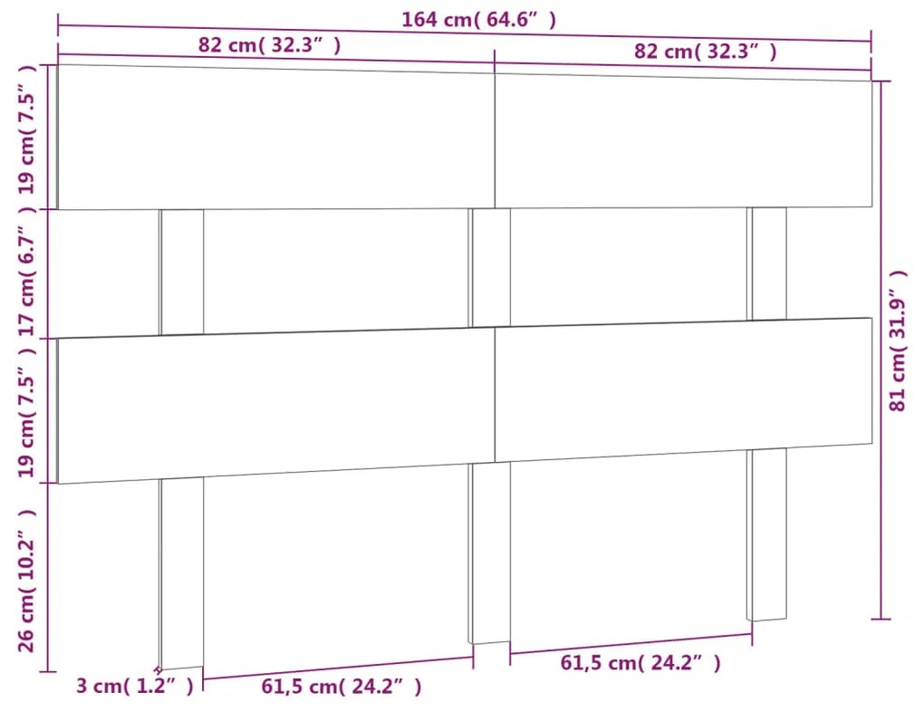 Cabeceira de cama 164x3x81 cm pinho maciço cinzento