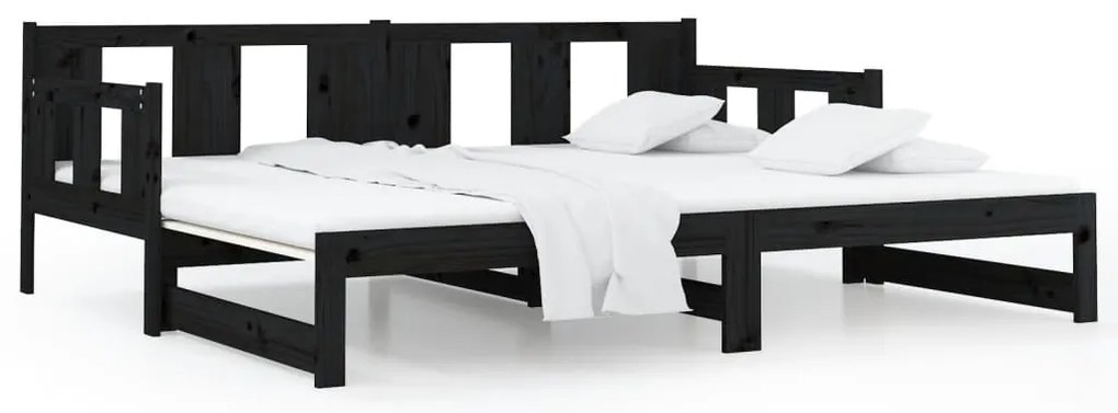 Sofá-cama de puxar pinho maciço preto 2x(80x200) cm