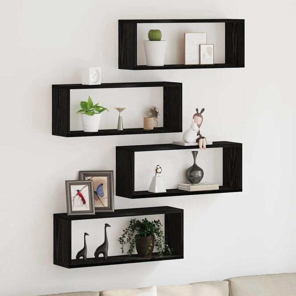 Conjunto de Prateleiras vidaXL de 4 - Carvalho Preto - 60x15x23 cm - F