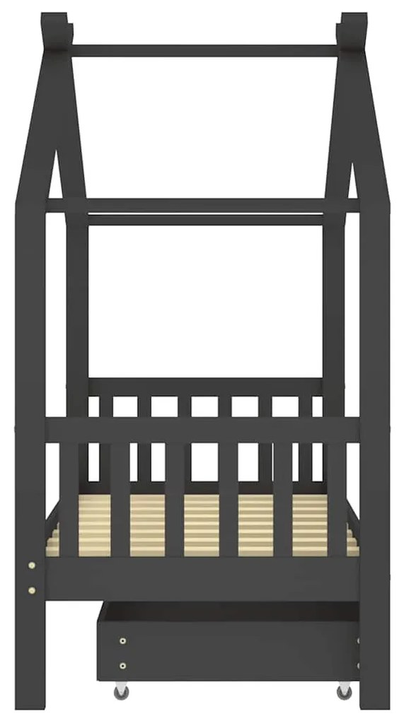 Cama de criança c/ gaveta 80x160 cm pinho maciço cinza-escuro