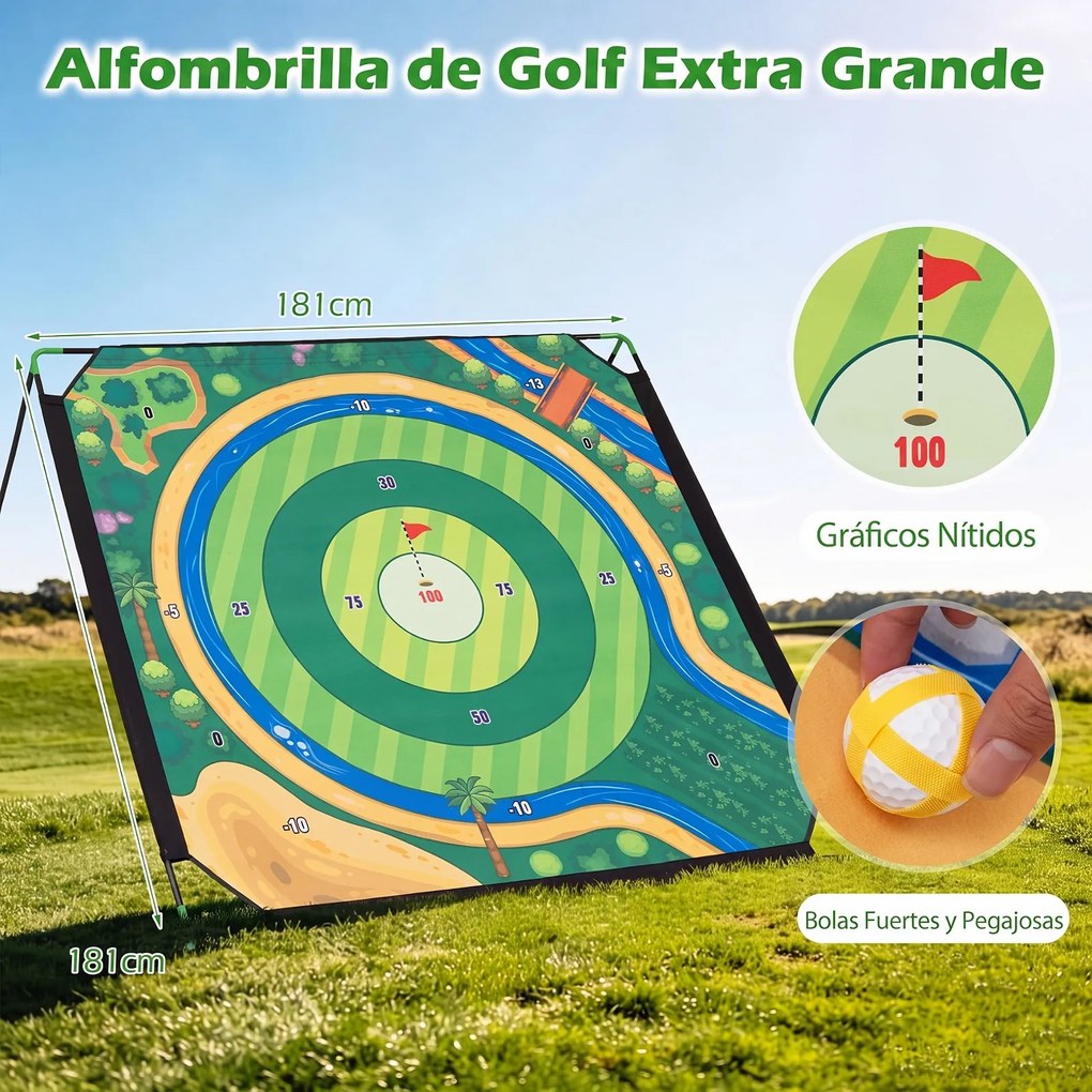 Conjunto de Golfe Infantil, 181 x 255 x 125 cm, Ângulo Ajustável em 7 Posições, Verde