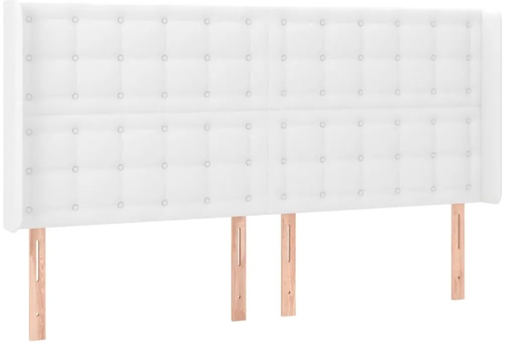 Cabeceira cama c/ LED couro artificial 203x16x118/128 cm branco