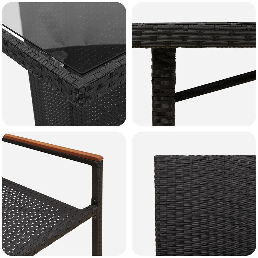 Conjunto de Jantar de Jardim vidaXL de 9 Peças Preto Polirattan