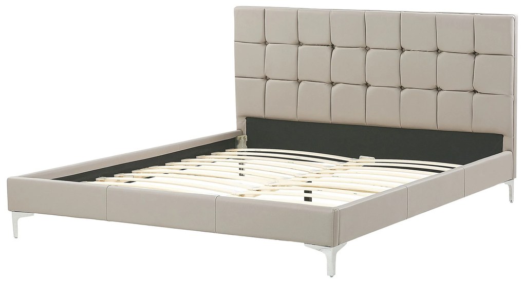 Cama de casal em pele sintética taupe 180 x 200 cm AMBERT Beliani