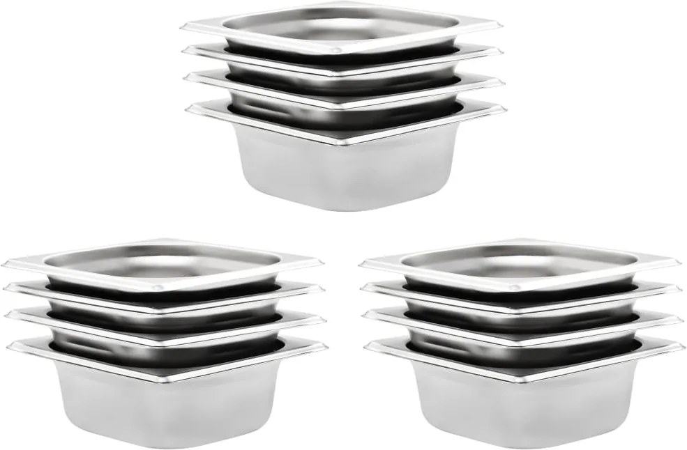 vidaXL Recipientes gastronorm 12 pcs GN 1/6 65 mm aço inoxidável
