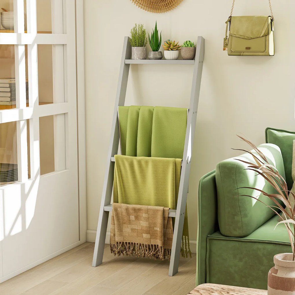 Suporte toalhas em forma escada de 4 níveis 50 × 7,5 × 137 cm cinza