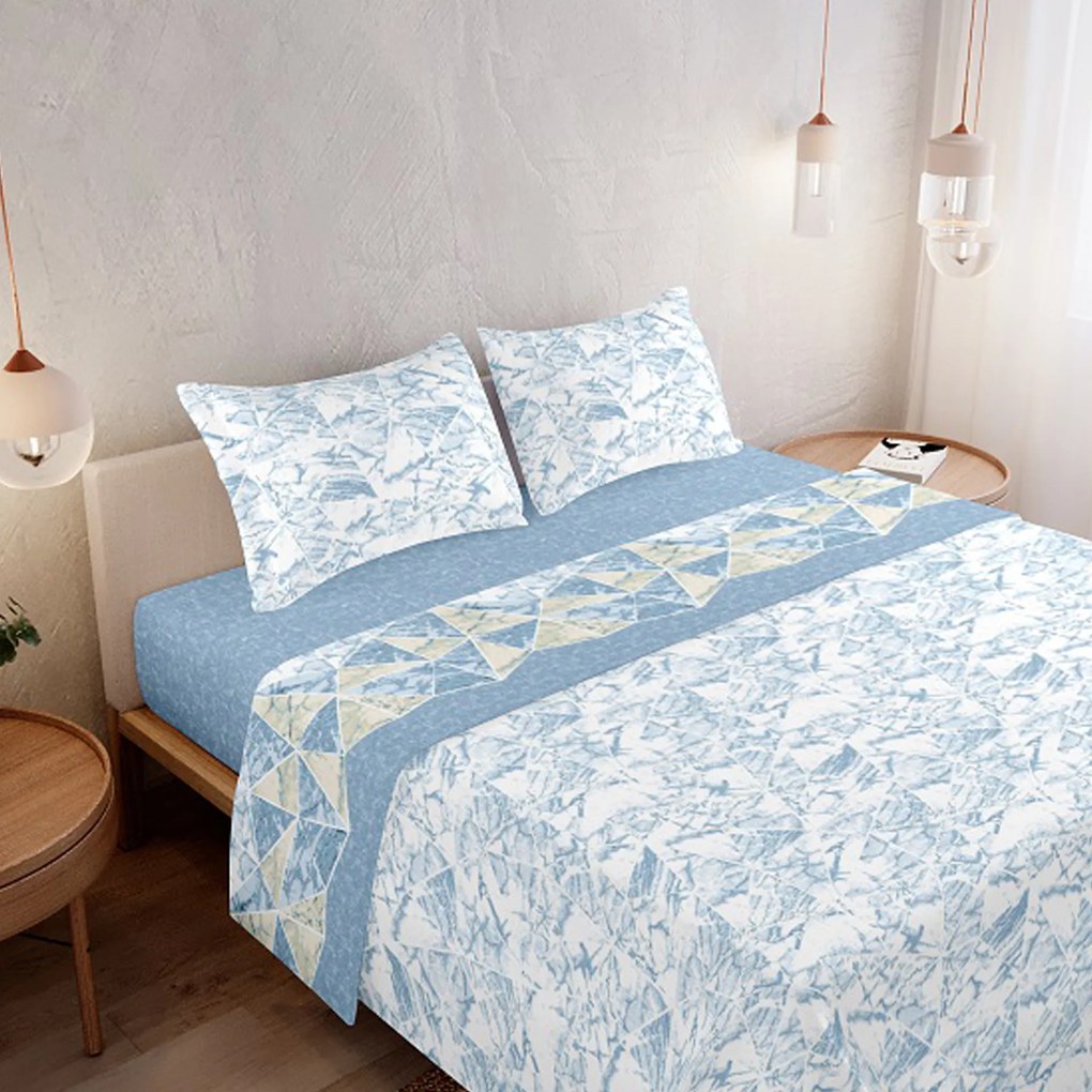 Jogo Cama Coralina Amo Desenho 94 Azul 260X290cm