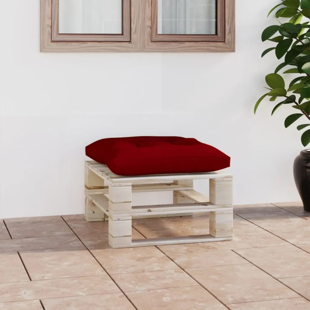 Otomano de paletes p/ jardim com almofadão vermelho tinto pinho
