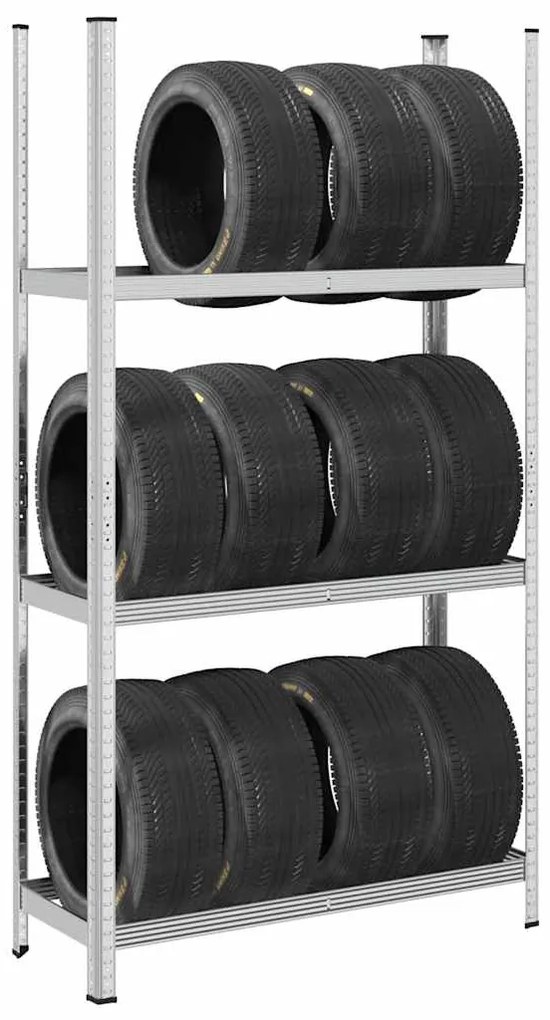 vidaXL Prateleiras pneus de 3 camadas 2 unid 110x40x200cm aço prateado