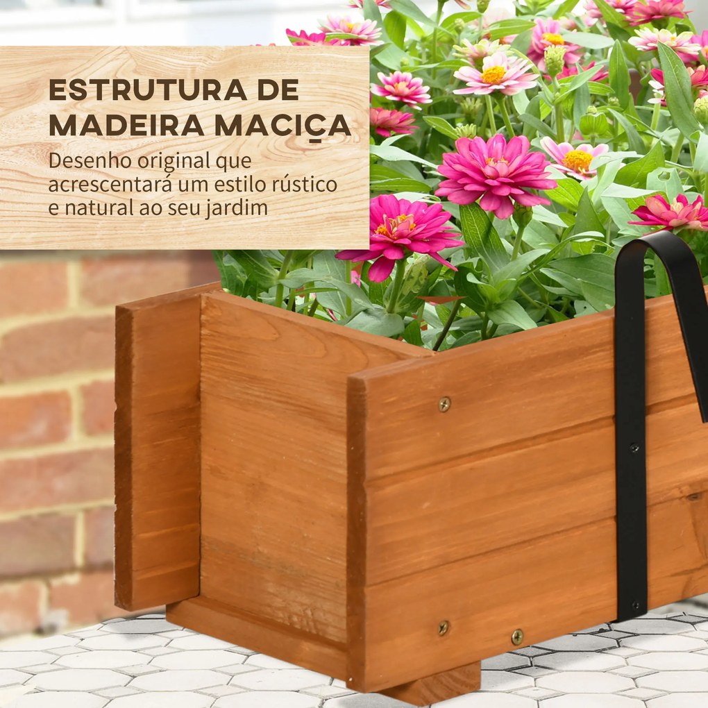 Outsunny Floreira de Madeira de Chão ou Parede Floreira Retangular com 2 Orifícios de Drenagem e 2 Ganchos para Cultivos de Plantas Flores em Jardim Varanda 91x18x16,5cm Madeira
