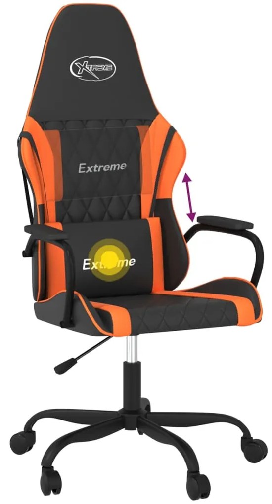 Cadeira gaming massagens couro artificial preto e laranja