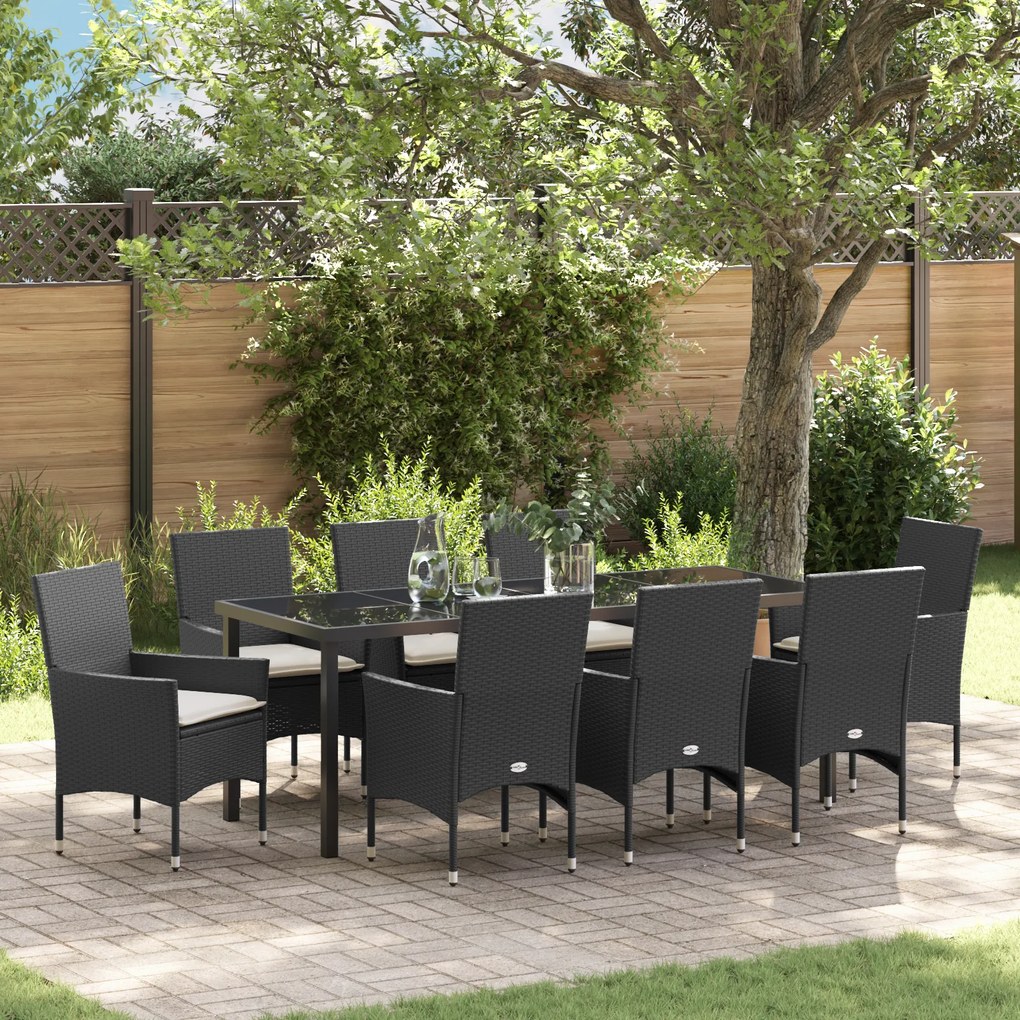 Conjunto de Jantar para Jardim vidaXL 9 Peças com Almofadas Rattan Preto
