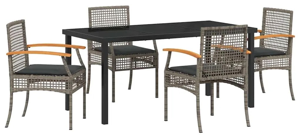 Conjunto de Jantar de Jardim 5 Peças com Almofadas em Rattan Sintético