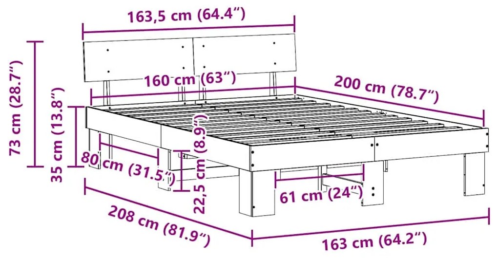 Estrutura da Cama com cabeceira Castanho 160 x 200 cm