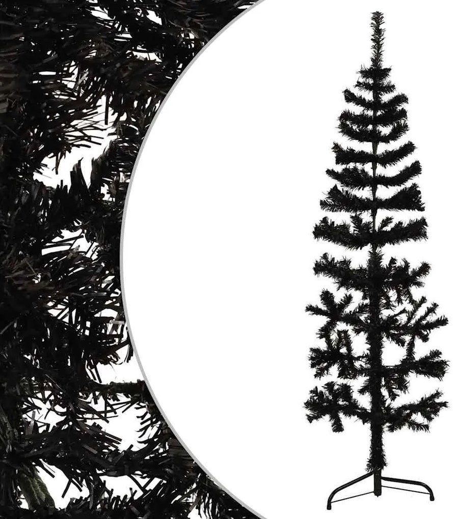 Meia árvore de Natal fina com suporte 150 cm preto