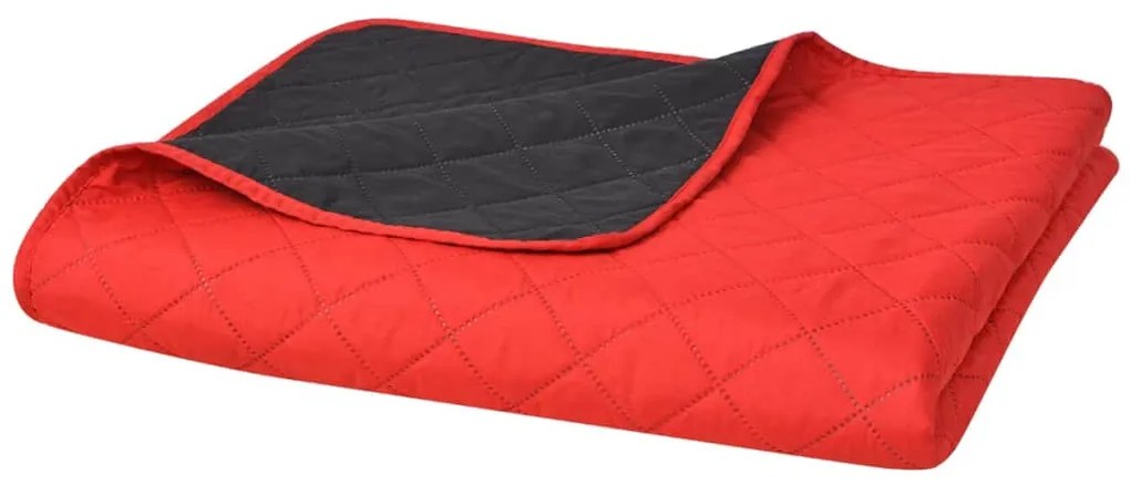 vidaXL Colcha dupla face acolchoada 170x210 cm vermelho e preto