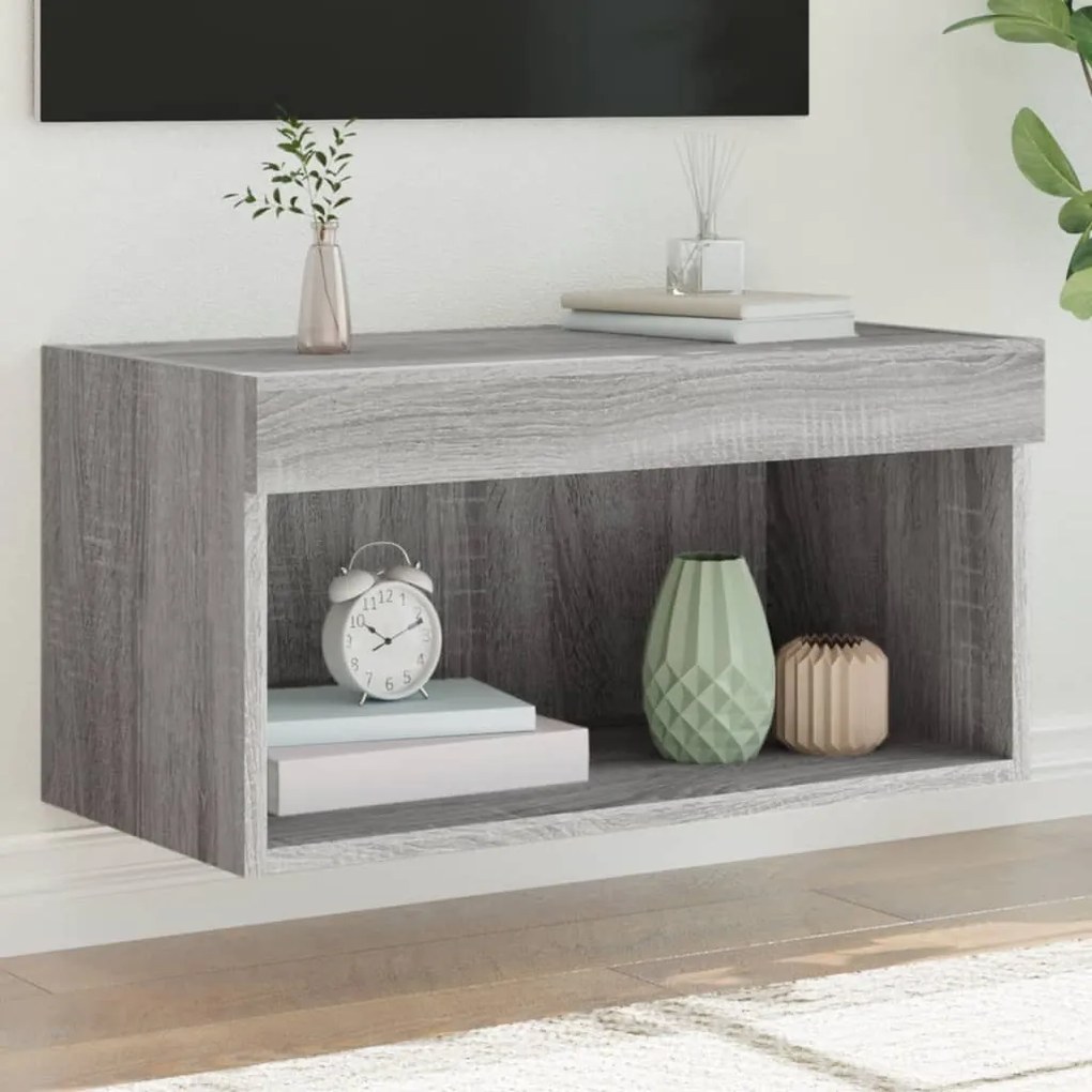 vidaXL Móvel de TV com luzes LED 60x30x30 cm cinzento sonoma
