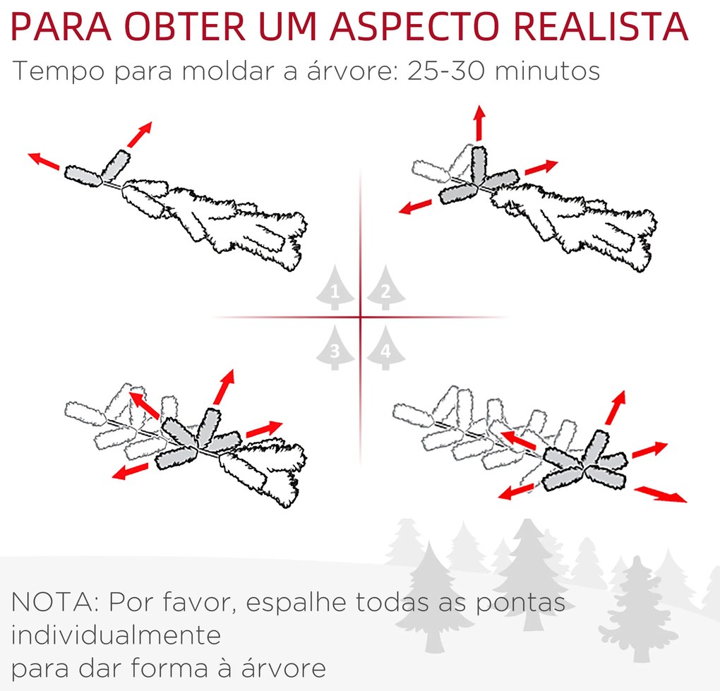 Árvore de Natal Artificial Altura 210cm com 510 Ramos de Folhas de PVC Ignífugos Base Dobrável e Suporte Metálico Verde