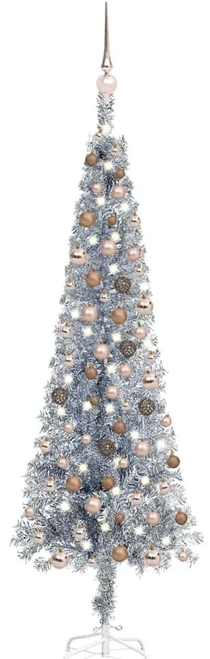 vidaXL Árvore de Natal pré-iluminada fina com bolas 150 cm prateado
