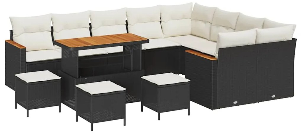 Conjunto de Sofá de Jardim de 13 Peças com Almofadas Preto Vime Acácia