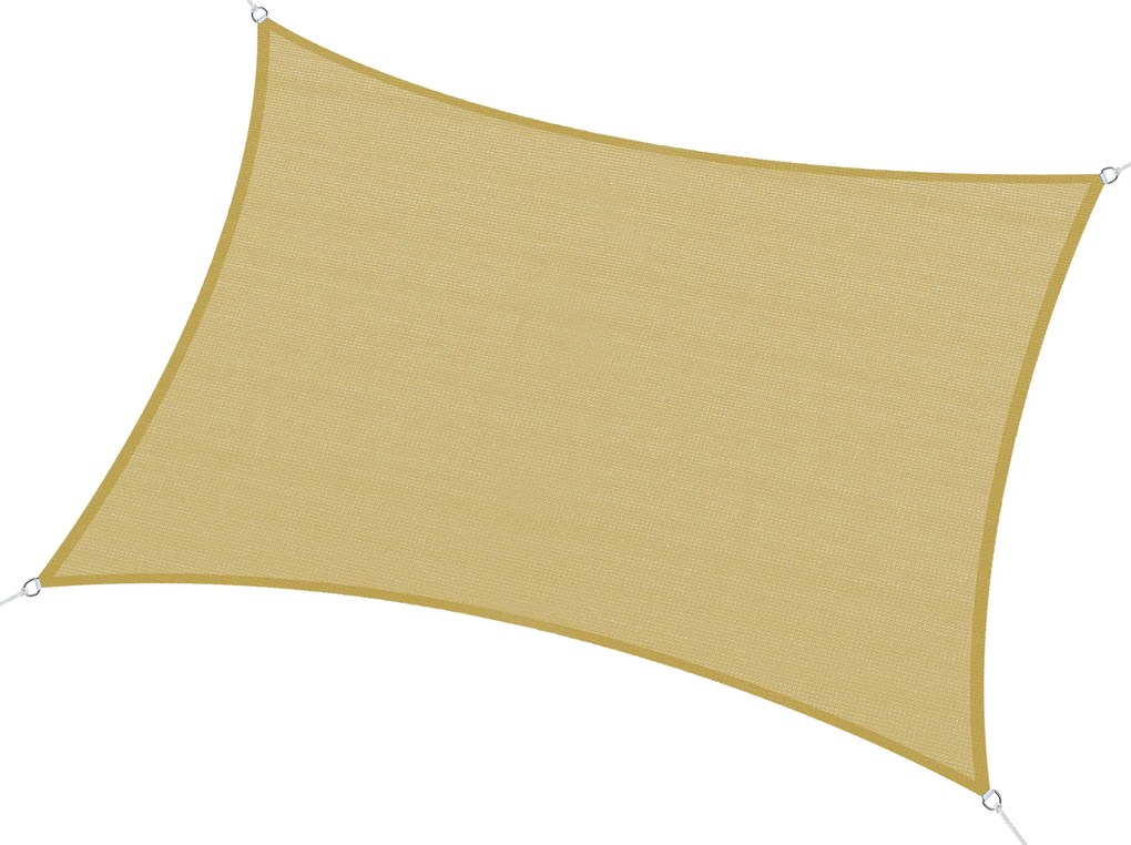Outsunny Vela de Sombra Retangular 4x6 m Toldo Vela de HDPE com Anéis de Aço Inoxidável e Cordas para Jardim Pátio Bege