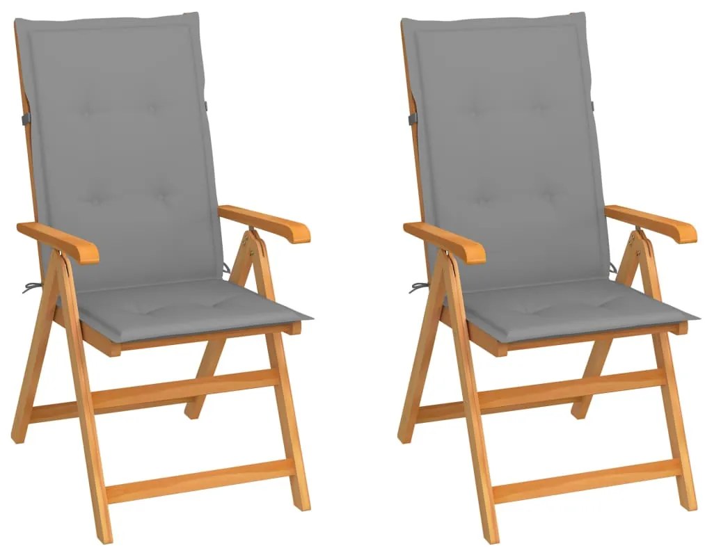 vidaXL Cadeiras de jardim c/ almofadões cinzentos 2 pcs teca maciça