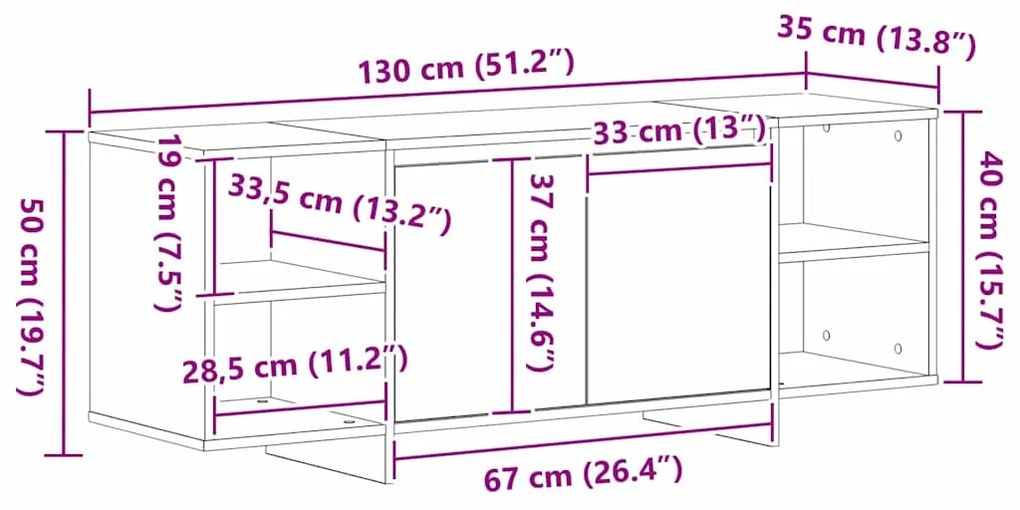 Estante de TV vidaXL - Carvalho Preto - 120x30x40.5 cm - Feito de Made