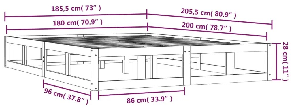 Estrutura de cama super king 180x200 cm madeira maciça preto