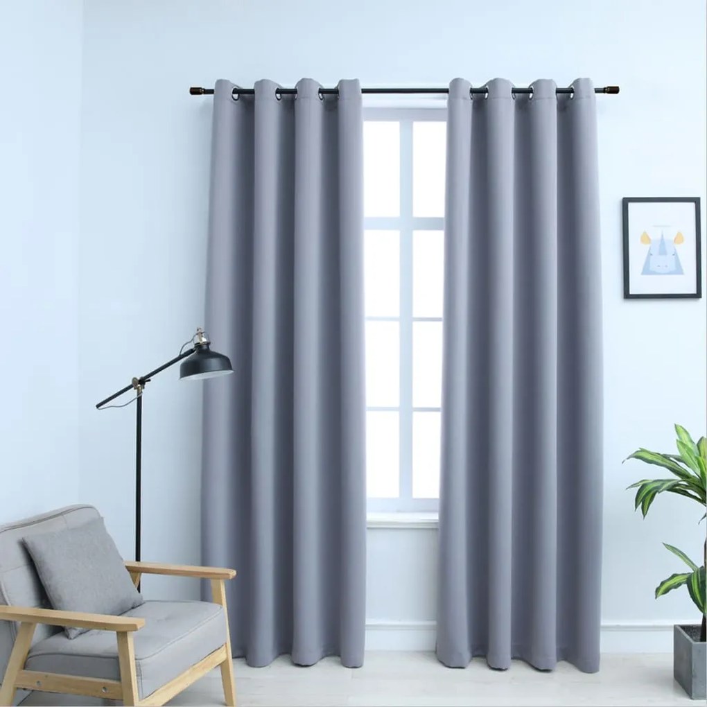 134428 vidaXL Cortinas blackout c/ argolas em metal 2 pcs 140x245 cm cinzento