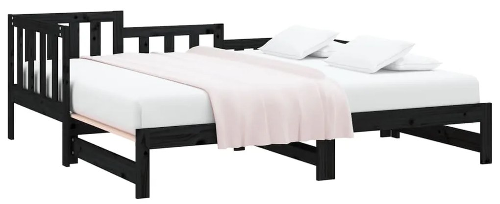 Estrutura sofá-cama de puxar 2x(90x190) cm pinho maciço preto