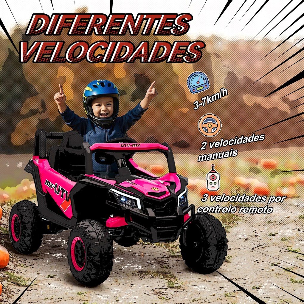 Carro Elétrico para Crianças 12V com 2 Motores Controlo Remoto 2,4G Velocidade até 7 km/h e USB 96x61x56 cm Rosa