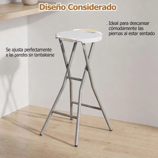 Banco alto multifuncional, bar Pesca Dobrável, 30 x 26,5 x 70 cm, Estrutura Metálica Reforçada, Branco