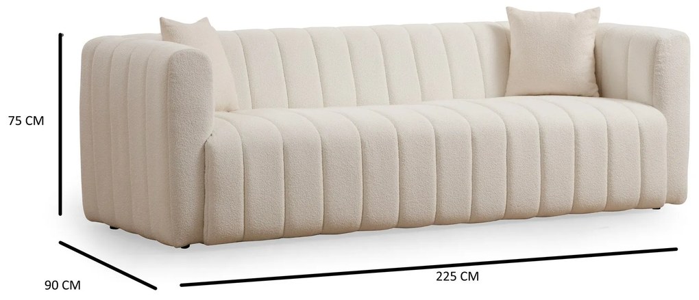 Sofá de 3 Lugares Royal – Creme – Comprimento: 225 cm, Largura: 90 cm,