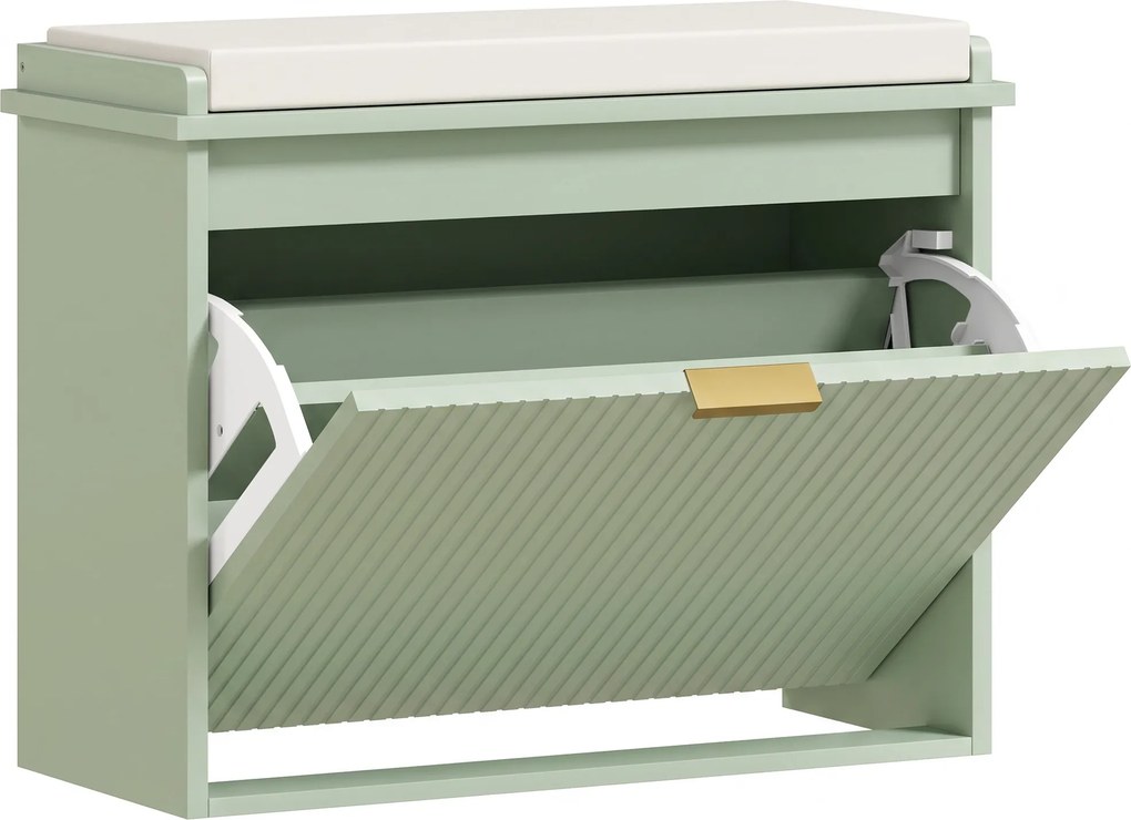 HOMCOM Banco para sapatos com assento acolchoado e gaveta rebatível para corredor, quarto, 62 x 26 x 47,5 cm, verde | Aosom Portugal