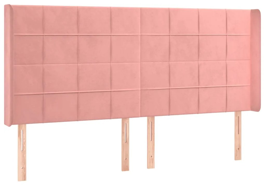 Cabeceira de cama c/ luzes LED veludo 203x16x118/128 cm rosa