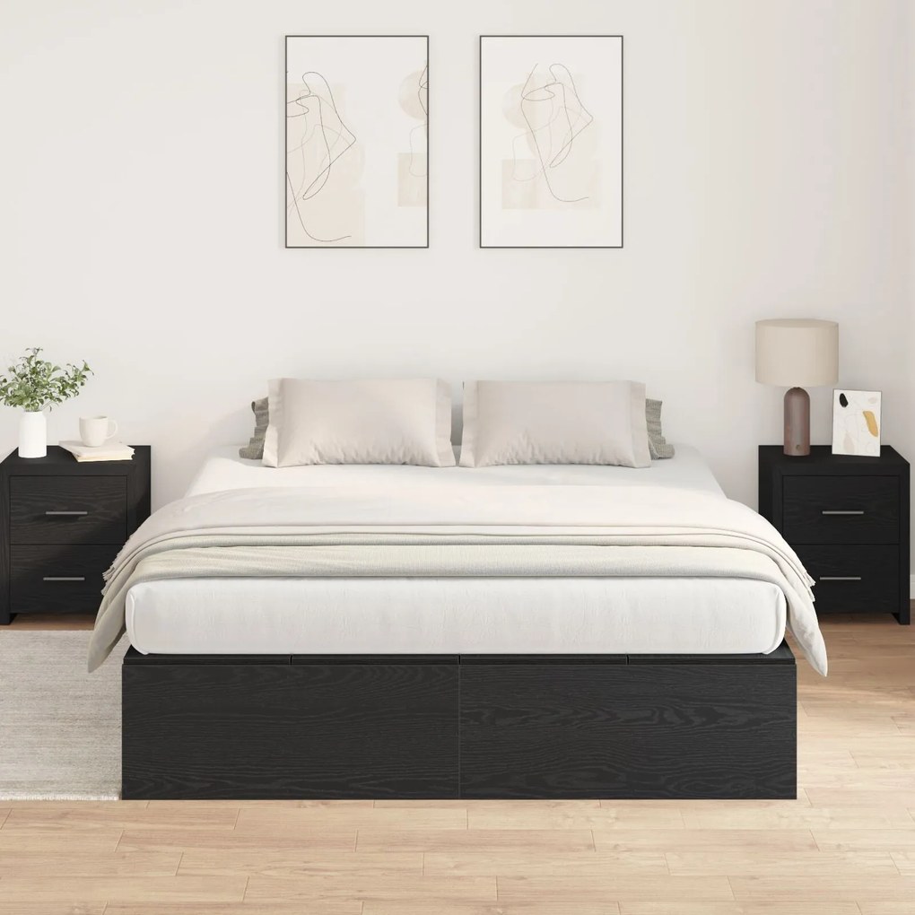 Cama com Arrumação vidaXL Madeira Preta 140x200 cm