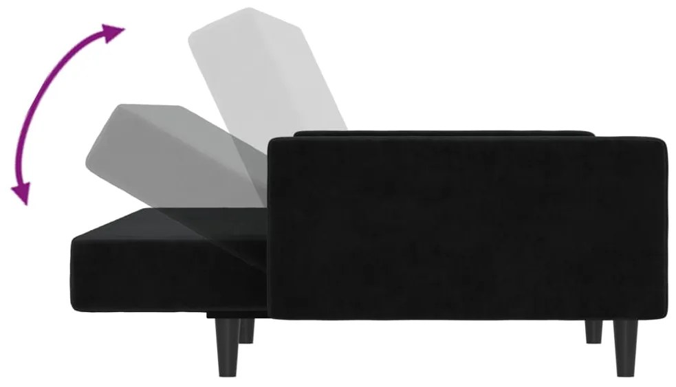 Sofá-cama de 2 lugares veludo preto