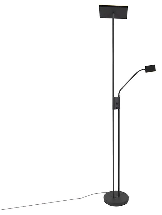 Candeeiro de pé moderno preto com LED e dimmer com luz de leitura - Jazzy Moderno