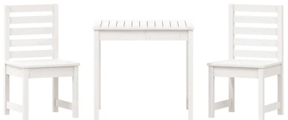 3 pcs conj. bistrô para jardim madeira de pinho maciça branco