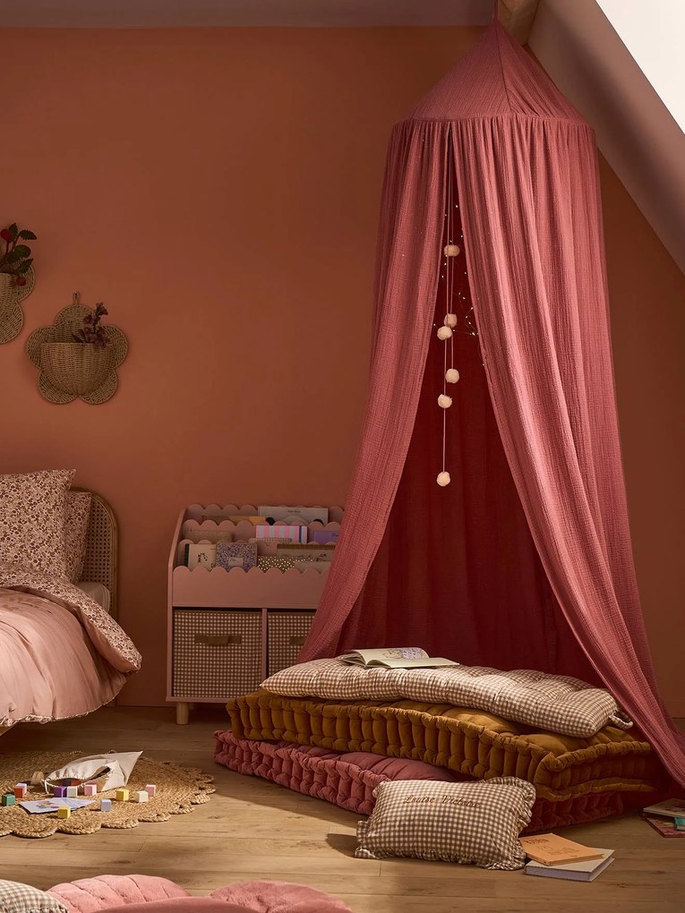 Cortina de dossel, em gaze de algodão, Eau de Rose rosa
