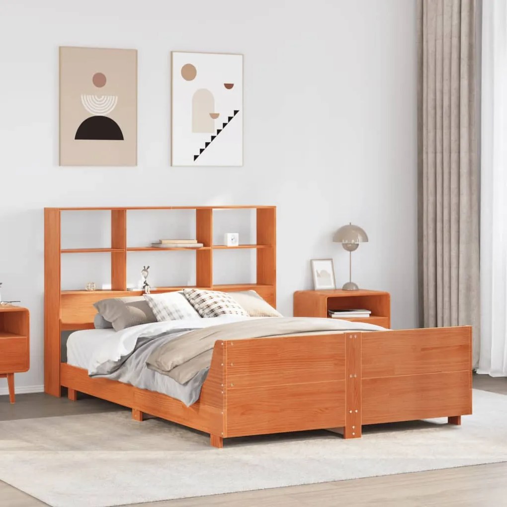 Cama sem colchão 140x190 cm pinho maciço castanho-mel