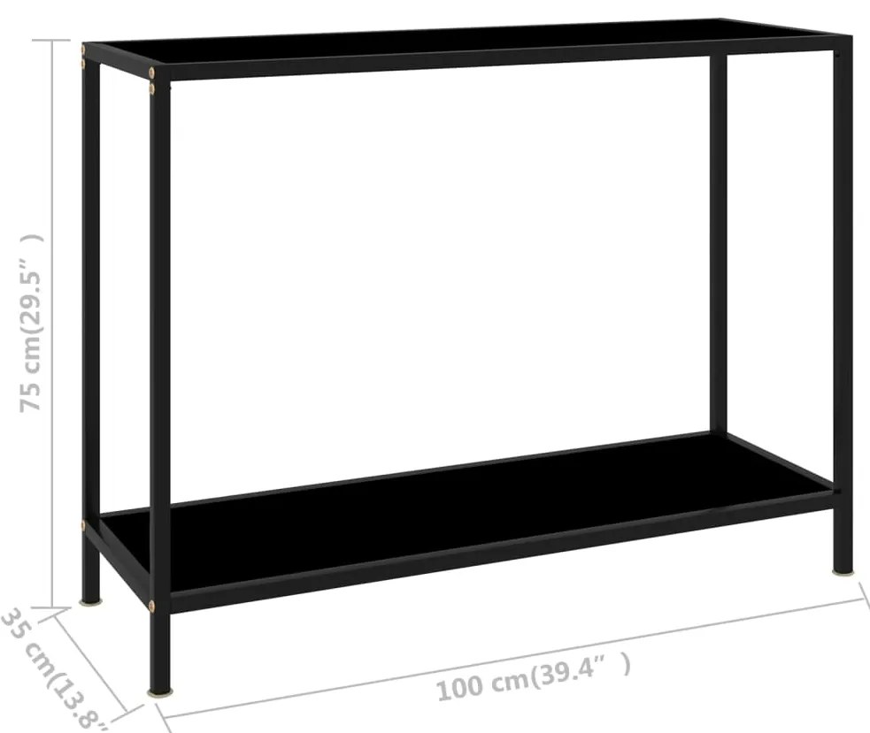 Mesa consola 100x35x75 cm vidro temperado preto