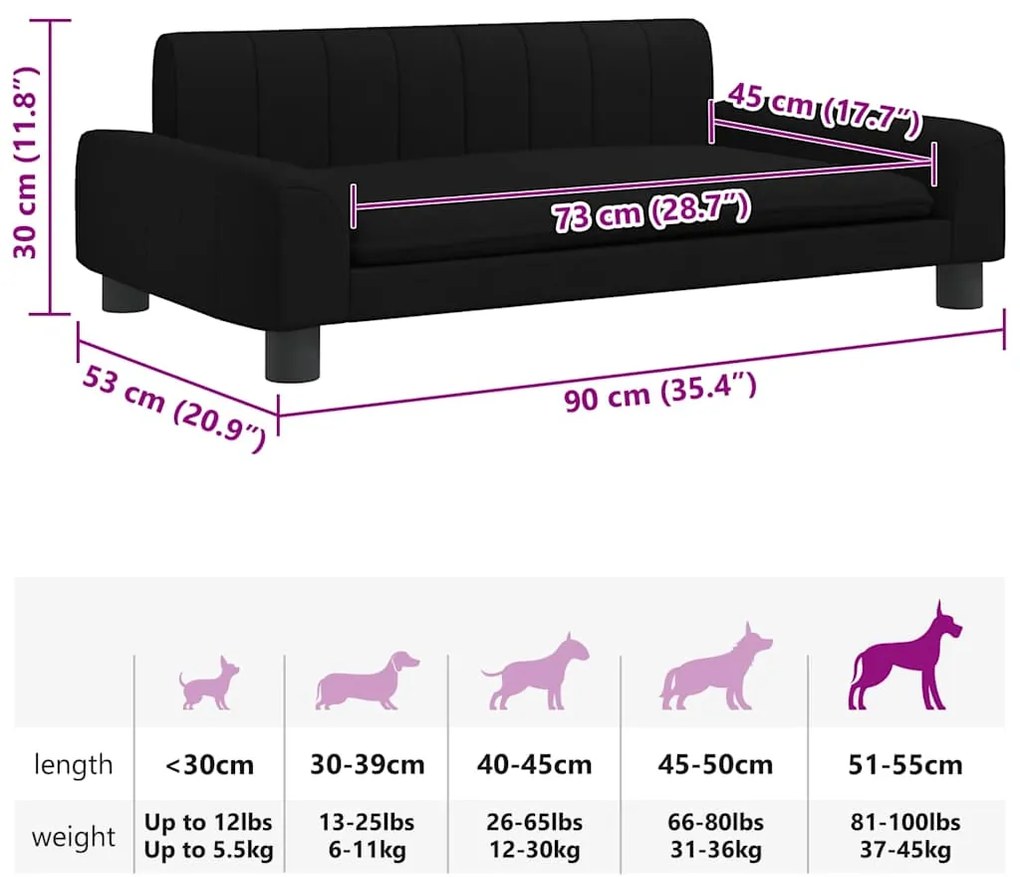 Cama para cães 90x53x30 cm tecido preto