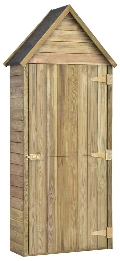 46358 vidaXL Abrigo ferramentas jardim porta 69,5x32x178cm pinho impregnado