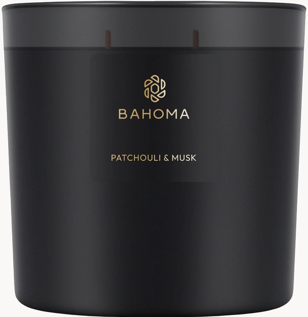 Vela perfumada com três pavios Patchouli & Musk (patchouli, almíscar, flor de laranjeira, madeira de cedro)