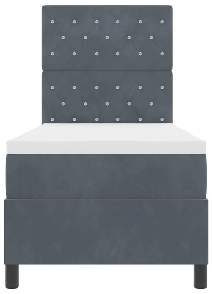 Cama Box Spring com Colchão &amp; LED Cinza Escuro 80x200 cm Veludo